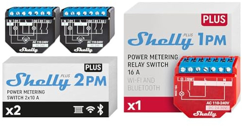 Shelly Plus 2 PM 2er Pack & Plus 1PM | WLAN & Bluetooth Relais Schalter mit Strommessung