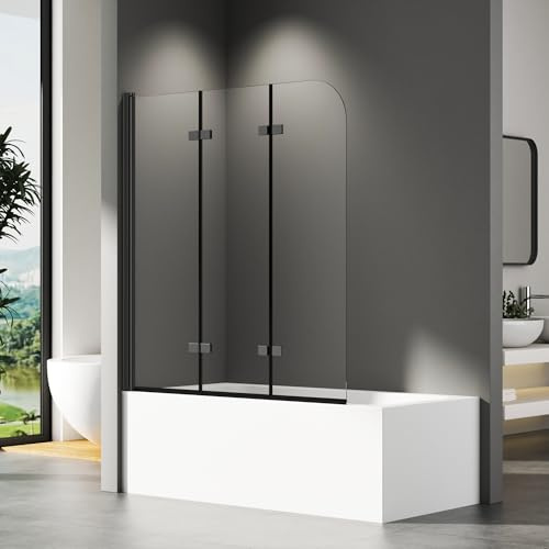 Duschwand für Badewanne 140x140cm, Duschwand Schwarz Badewannenaufsatz Duschwand 3-teilig Faltbar Duschabtrennung Badewanne mit 6mm NANO ESG-Glas