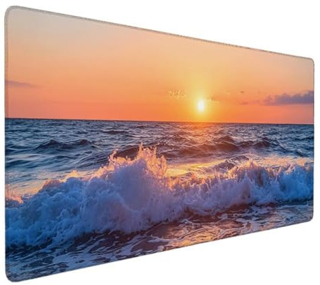 Tapis de Souris de Jeu, Tapis de Souris 900x400, Grand Tapis de Bureau sous Main Bureau avec Base en Caoutchouc antidérapante pour Gamer, Tapis de Souris Ergonomique Jaune (Coucher De Soleil) 0-3
