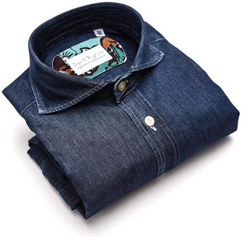 DANILO BUGLIONE Camicia Jeans Casual Camicie da Uomo Custom Fit, Camicia in Denim, Camicie Uomo Artigianale - Sartoria Napoletana (J03, 41)