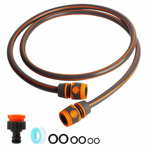 Garden Hose Connection Kit - 2M Short Hose Pipe with 3/4 & 1/2 Adapters, Tap Connectors for Reel, Cart, Sprayer