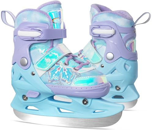 Nattork Adjustable Kids Ice Skates - 4 Size Adjustable Hockey Lace-Up Skates with Warm Plush Lining, Triple Safety Ankle Support, Stainless Steel Blades - Perfect for Boys and Girls Aged 3-12