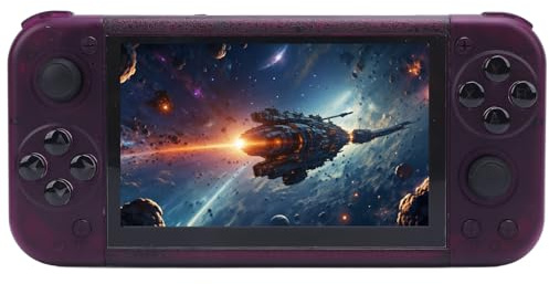 aqxreight Handheld Retro Game Console with 5-Inch IPS Screen, 2GB DDR4 RAM, and 64GB Storage for Gaming on (Transparent Purple)