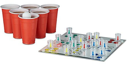 Relaxdays 2-delat dryckesspel set för vuxna, drinking Ludo, öl pong mugg röd, festspel, sumpspel, från 18