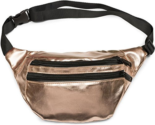 styleBREAKER Sac Banane Aspect métallisé et Fermeture à glissière, Sacoche de Ceinture, Poche Ventrale, Femmes 02012243, Couleur:Or Rose