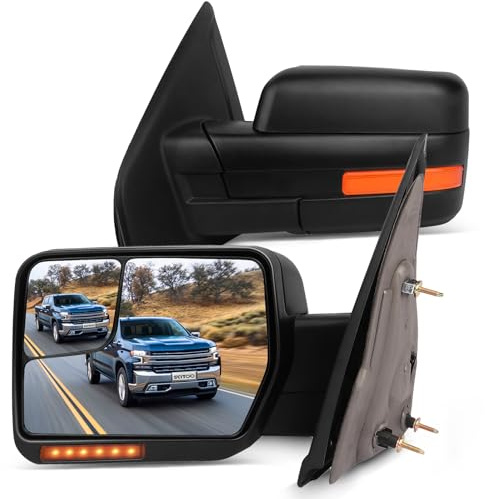 SCITOO Towing Mirrors fit 2004-2014 for Ford for F150 Pickup Black Tow Mirror Pow Heated LED Turn Signal Puddle Light