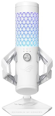 ASUS ROG Carnyx White - Microphone professionnel gaming à condensateur cardioïde, capsule à condensateur de 25 mm de qualité studio, fréquence d'échantillonnage de 192 kHz / 24 bits, filtre passe-haut