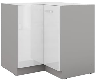 Eckunterschrank 90x90 Bianca Weiß Hochglanz + Grau Küchenzeile Küchenblock