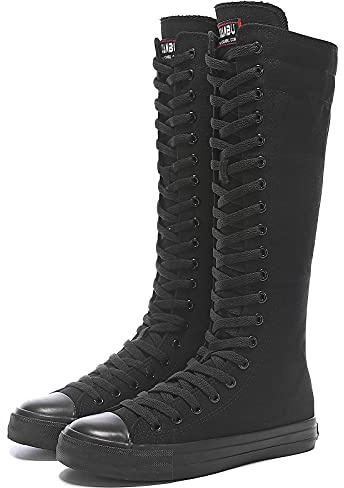 Momuk Women's Fashion Lace Up Knee High Canvas Zip Boots Girls Fancy School Shoes