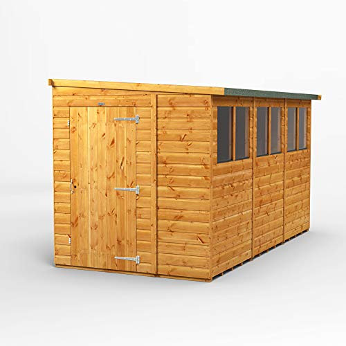 POWER High Grade Premium Pent Reverse Lean Wooden Shed with High Security, PVC Window sills, Door and window flexibility, made from 12mm extra thick Timber & Toughened Glass