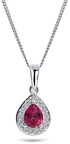 MIORE 0.06 Ct Diamant Halskette Damen mit Tropfen Kettenanhänger Edelstein/Geburtsstein roter Rubin 0.36 Ct und Diamanten Brillanten kette aus Weißgold 9 Karat / 375 Gold