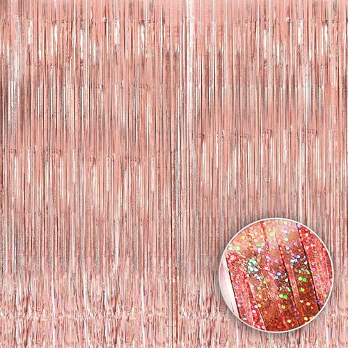 KatchOn, Iridescent Rose Gold Fringe Curtain - XtraLarge, 3.2x8 Feet, Pack of 2 | Rose Gold Streamers for Bachelorette Party Decorations | Girls Party Decorations | Graduation Decorations 2025