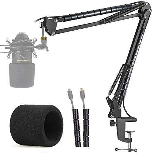 YOUSHARES MXL 770 990 Microphone Stand with Pop Filter - Mic Suspension Boom Arm Stand with Windscreen, Cable Sleeve Compatible with MXL 770 990 Mics by