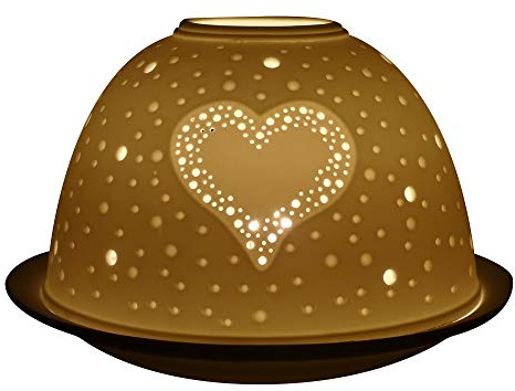 Nordic Lights Tealight Candle Holder, Set of Shade & Plate, Heart Table Decorations or Centerpiece, Home Decor Accessories - Porcelain - One Size - Cut Out Design, White Patterned