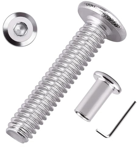 M6 x 35mm Furniture Screws Barrel Nuts Kit, 304 Stainless Steel 18-8, Binding Screws Posts for Beds Furnitures Leather Belt, Allen Hex Drive, Full Thread UNC, 20 Sets