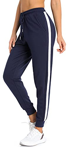 BENNIES Joggingbyxor dam, långa sportbyxor, dambyxor med elastiskt band, varma fritidsbyxor, avslappnade byxor, träningsbyxor, sportkläder, yogabyxor, sweatpants med ränder för sport, fritid, svart, blå, blå, 3XL