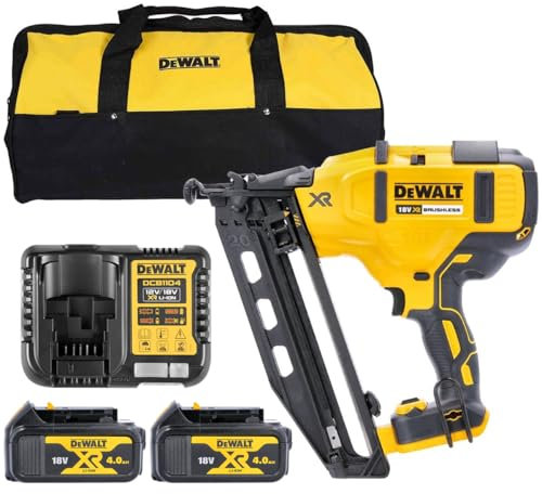 Dewalt 18V Brushless Framing Nailer with 2 x 4.0Ah Batteries & Charger T4TKIT-826, Yellow/Black