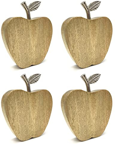 DARO DEKO Holz Apfel stehend 16 x 20cm Natur braun 4er Set