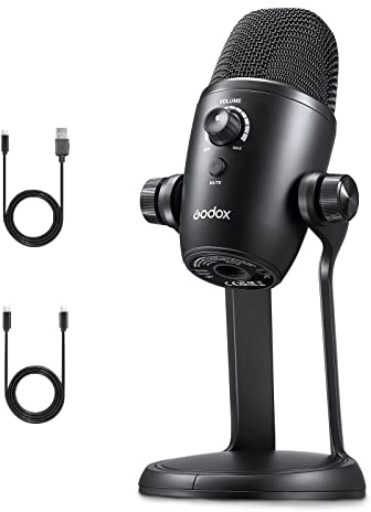 Godox UMIC82 USB-Kondensatormikrofon, 4 Aufnahmemuster Omnidirektional, Stereo, Bidirektional, Niere, Tri-Kapsel-Array, Plug & Play für Live-Streaming, ASMR-Aufnahme, Interview usw.