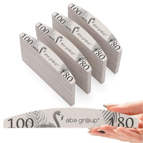 Aba Group 100 Stück Professionelle Flaming Halbmond Nagelfeilen 100/180 Standard, Einweg, gute Qualität, abriebfest, Feilenset, hergestellt in der EU