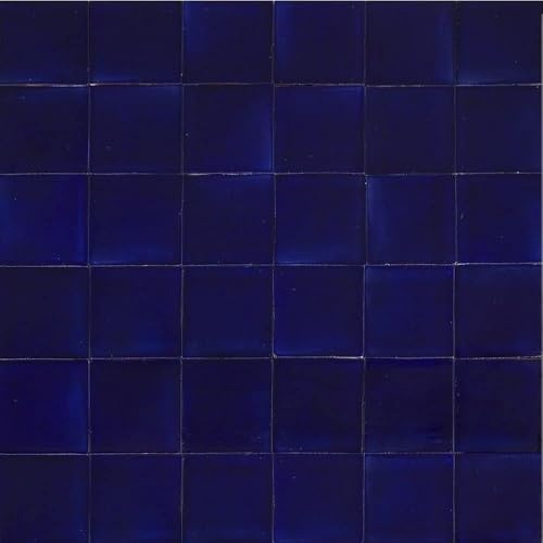 Cerames piastrelle monocolore messicane Talavera Azul Brillante – ceramiche piastrelle di mosaico blu decorative per bagno, doccia, cucina, Una confezione di 90 piastrelle blu 10,5x10,5 cm