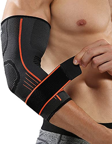 EYOTTO Elbow Brace Support with Strap(2 PACK), Compression Sleeve Adjustable for Women Men Arm Support for Running,Workout, Basketball, Golf, Tennis, Weightlifting, Pain Relief, Tendonitis, Arthritis