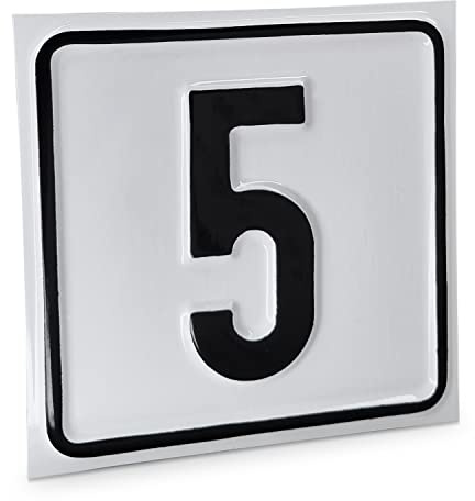 Betriebsausstattung24 Hausnummernschild Nr. 5 - Größe: 10 x 10 cm - Aluminiumschild - Farbe: weis/schwarz - Moderne Hausnummer- oder Parkplatzkennzeichnung