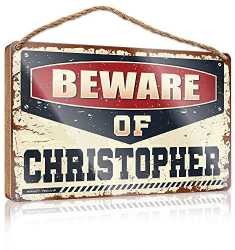 COTECI Schild für die Haustür Vorsicht vor Christophorus-Schild zum Aufhängen, Holzschild, Dekoration, saisonale Türdekoration (Größe: 23 x 35 cm)