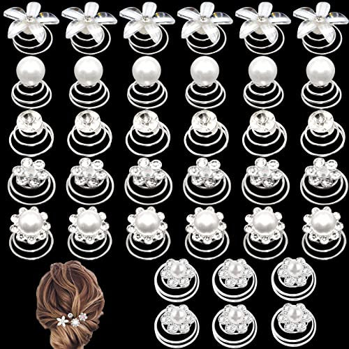 36 Stück Haarklammer, Haarschmuck für Hochzeit und Party, Blumen Curlies Haarspiralen Haarspinnen Mit Perlen Strass, Klein für Braut Mädchen Abschlussball