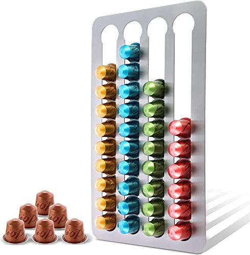 OASHISU Kaffeekapselhalter Ständer Kapselhalter Kapselständer Kaffeekapsel-Halter Rack Metall Kaffeepadhalter 4 Reihen für 40 Stück Kaffee Kapseln Edelstahl Gebürstet Kaffeekapsel Organizer