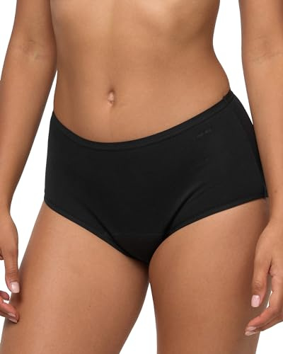 Nur Die Alles Unbeschwert Taillenslip saugstarke diskrete Hygienewäsche waschbar & wiederverwendbar aus Baumwolle Damen, schwarz, M