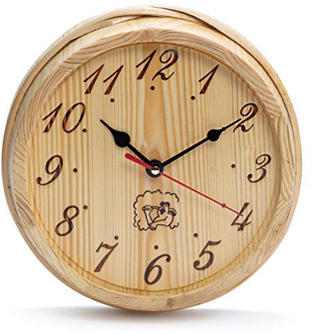 SULENO - Sauna Wanduhr Ø 22 cm Sauna-Kübel-Design Saunauhr für Ruheraum und Partykeller Saunazubehör