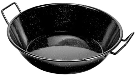 Royalford Enamel Wok Pan, 32 CM | Induction Safe Paella Pan Non-Stick Kadhai with Raised Handles | Kadai Cooking Pan for Shallow & Deep Frying | Flat Base for Even Heat Distribution, Black