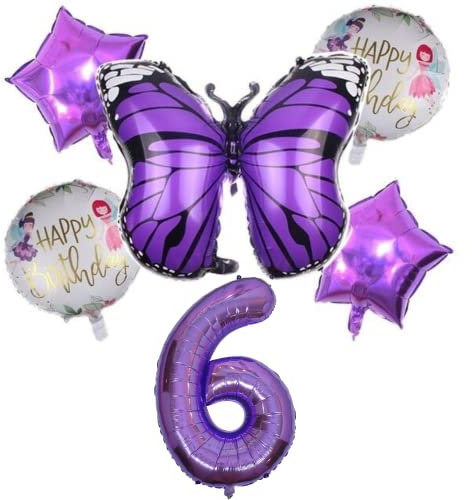 DIWULI Globos de Cumpleaños Mariposa Número 6 Púrpura