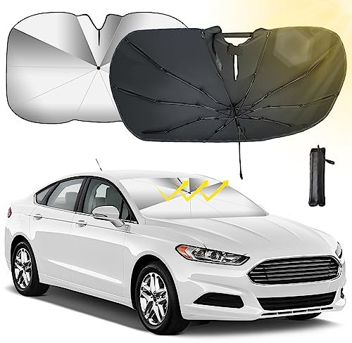 Oziral Parasol Coche Paraguas Plegable para Parabrisas Delantero versión Mejorada Sombrilla para Coche Protección UV El Eje Giratorio de 360°Plegable Protege tu Coche de arañazos 132 * 73cm