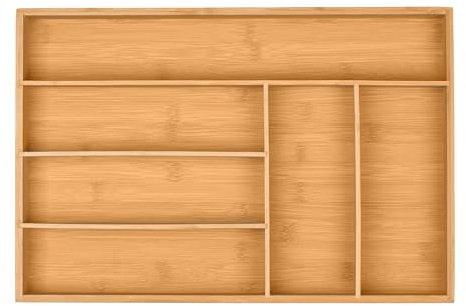 Relaxdays Besteckkasten, 6 Fächer, Bambus, Schubladenkasten klein, Besteck & Küchenutensilien, HBT: 5x44,5x30 cm, natur