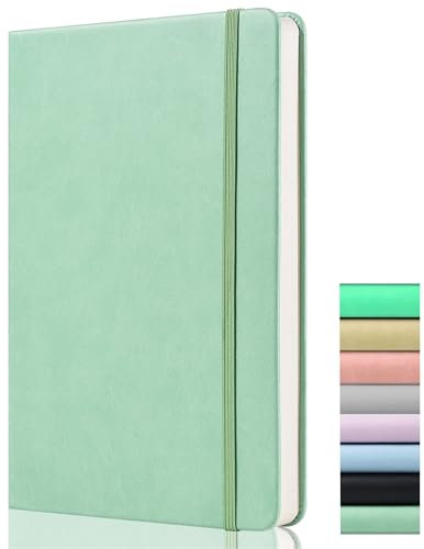 Bullet Dotted Journal - A5 Dotted Notebook - 120gsm Papier, 172 Seiten, Veganes Leder Hardcover Notizbuch Gepunktet mit Rückentasche, 2 Mark Ribbons, Hellgrün