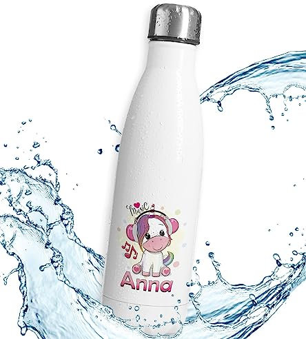 timalo® Thermosflasche Einhorn personalisiert mit Namen auslaufsichere Edelstahl Trinkflasche Wasserflasche für Kinder Mädchen 350mL
