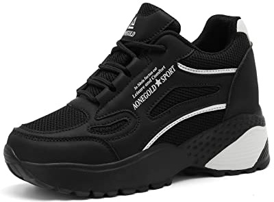 AONEGOLD Sneakers Donna Zeppa Interna Scarpe da Ginnastica Basse Sportive Fitness Sneakers Respirabile(Nero-3802,36EU)