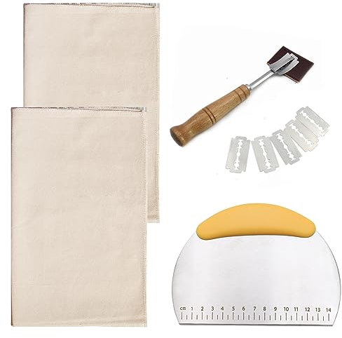 Kit per Fare Pane, Panno Lievitazione Pane, Telo di Lievitazione, Panno Del Panettiere, Proofing Cloth, Raschietto Pasta, Taglierino per Pane, per Famiglie, Panetterie e Principianti