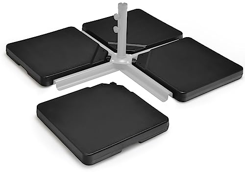 GOPLUS Pied de Parasol Plastique à Eau 13L, Support de Parasol de Terrasse en Porte-à-Faux 4 Pièces, Plaques Lestées Carrées avec Becs à Remplissage Facile, Base de Parasol Noir