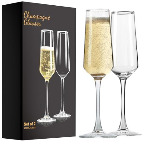 ParaCity Set di 2 bicchieri da spumante, da 170 ml, eleganti bicchieri da spumante, da cocktail, regalo per compleanno, matrimonio, Natale, Capodanno, decorazione trasparente per uomo e donna (a forma