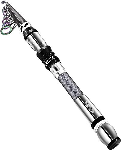 BNTTEAM Neue Tragbare Angelrute 99% Kohlefaser mit fluoreszierender Rute Spitze,Teleskopische Super Harte Ultraleichte Angelstange für Reise Surf Boot (B-Type, 2.4M/94.5in/7.84ft)