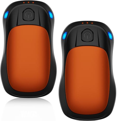 Chauffe Main Rechargeable, Lot de 2 Chaufferette Main Reutilisable avec 20 Heures de Chauffage Longue Durée, USB Chauffe-Main Electrique avec 3 Niveaux de Chauffe pour Poches et Gants (Orange)