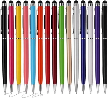 FIRCRE 15 Pack Stylus Pens for Touch Screens Stylus Pen Compatible with Phone Tablets Kindle and Black Ink Ballpoint Pens-2 in 1 Stylists pens for Touch Screens