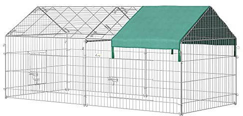 PawHut Freigehege, Kleintiergehege, Meerschweinchen Gehege, Laufgitter mit Abdeckung, Außengehege, Kleintiergehege für Kleintiere, Stahl, 220 x 103 x 103 cm, Grün