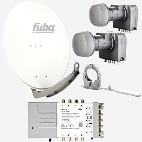 Fuba Sat Anlage 8 Teilnehmer - 2 Satelliten (z.B. Astra/Hotbird) | DAA 780 W Satellitenschüssel 80cm Alu weiß (Testergebnis: ausgezeichnet)* + 2X LNB + Multifeedschiene + Multischalter 8 Teilnehmer