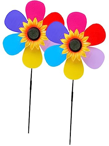 SUPVOX 2Pcs pin wheels wheels for yard sunflower decorations garden pinwheels plastic Toy child colorful to rotate crafts storage tank flower wind spinner lawn sun flower flower wind