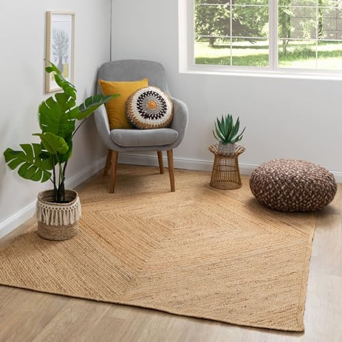 Steffensmeier Jute Teppich Goa | Rechteckig | Wohnzimmer, Flur, Eingangsbereich, Naturfaser, hangeflochten, Raute, Größe: 160x230 cm