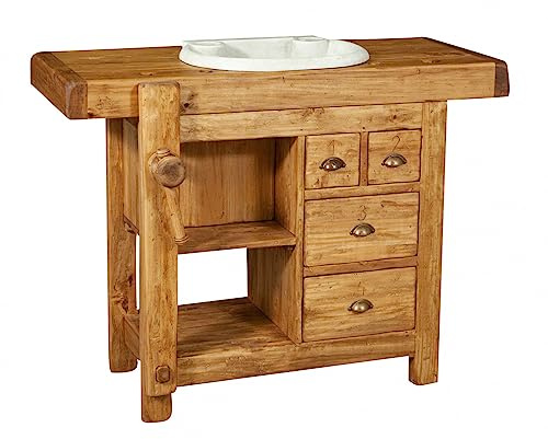 Biscottini Mobile con lavandino bagno 120,5x90,5x50,5 cm - Mobile bagno con lavabo - Mobile bagno legno massello di tiglio - Lavabo bagno con mobile
